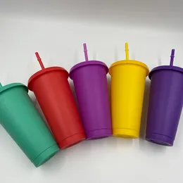 Party Cups! Reusable 24oz Black White Plastic Cup with Colorful Lid Straw 16oz Disposable PP Solid Colored Water Mugs Single Wall Beach Drinking Beverage Mug Custom