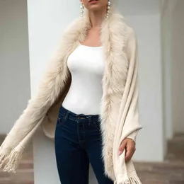 Cardigan knitted sweater women Casual streetwear Fringed cloak shawl fur collar cloak cardigan sweater ladies shawl sweater 210514