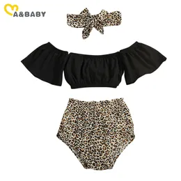 0-18M Summer Cute Baby Girl Leopard Clothes Set born Infant Outfits Off Shoulder T shirt Shorts Costumes 210515