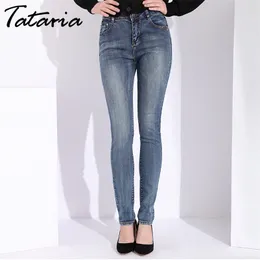 Tataria sıska ince kot kadınlar için vintage tarzı siyah kadın kadın kot kalem pantolon streç Kore kadın 210514