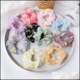 Ponny Tails Holder Jewelry JewelryFashion Embroidery Flowers Mesh Scrunchies Woman Daisy Flroal Rope Transparent tle Organza Ties Hair Aessor Aessor