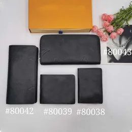 2022 Men Designer wallet women long purse Fashion black Short wallets High quality simple money clip Genuine leather credit card holder with box M80039