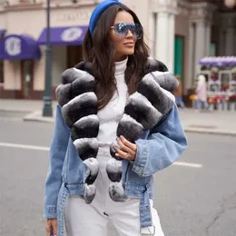 Kadın Kış Gerçek Kürk Palto Doğal Trendy Denim Ceket Rex Tavşan Kürk Turn-down Yaka Lüks Tavşan Kürk Paltolar 211110