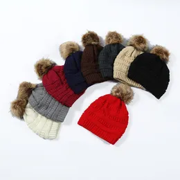 Hot new Kids Adults Thick Warm Winter Hat For Women Soft Stretch Cable Knitted Pom Poms Beanies Hats Women's Skullies Beanies Girl Ski Cap