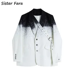 Sister Fara Chic Paint Splash Blazer Jacket Women Spring Single Button Coat Autumn Office Lady Loose Casual Blazers 211006
