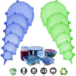 6 Pcs/Set Kitchen Tools Food Grade Silicone Stretch Lids Universal Reusable Fruit Vegetable Fresh Airtight Storage Wrap Bowl Pot Covers YL03