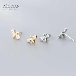 925 Sterling Silver Luminous Zircon Tiny Lovely Bee Stud Earring for Women Anti-Allergy Ear Pin Fine Jewelry 210707