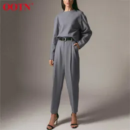 OOTN Büroarbeitshose Damen Hohe Taille Graue Hosen Frauen Herbst Winter Wolltasche Lässige Bleistifthose Weiblich 2020 Mode Q0801