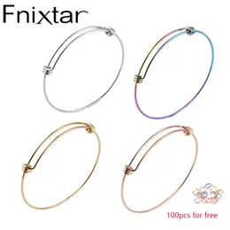 Fnixtar 50 sztuk / partia 1.8mm 1.6mm Grubość Bransoletka Bransoletki Ze Stali Nierdzewnej Rozszerzalny Kabel Drutowy Bangle Ring 55/60/66mm Q0720