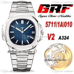 GRF V2 5711-1A-010 PP324SC A324自動メンズウォッチブルーテクスチャダイヤルステンレススチールブレスレットスーパーエディション6スタイル腕時計PURETIME A1