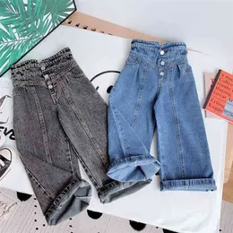 Girls Wide-Leg Pants Autumn Baby Fashion European American Straight-Leg High-Waist Jeans Trousers Children'S Clothing 210625