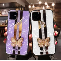 3d motyl Kwiat Bling Diamond Hard PC TPU Phone Case dla iPhone 13 12 Mini 11 Pro Max XR XS X Crystal Floral Stylish Back Cover