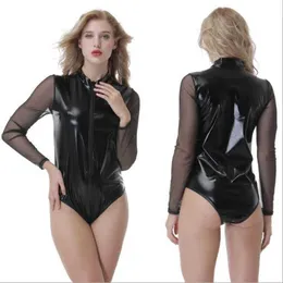 GOYHOZMI Women Jumpsuits & Rompers black Imitation leather Playsuits & Bodysuits hot sexy party club cosplay dancing bodysuits