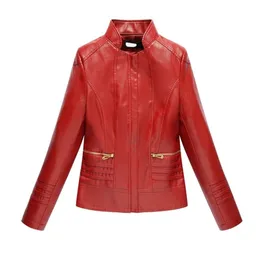 Faux Leather Jacket Women Red Green L-7XL Plus Size Coat Spring Short PU Leatherette Autumn Clothing Black Jackets LR742 220112