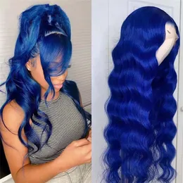 Water Wavy Blue Wigs Synthetic Lace Frontal Deep Wave Wig For American Black Women Simulation Human Hair 150%