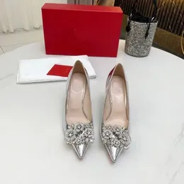 Scarpe da donna italiane con strass tacchi alti con suola in pelle sandali sexy a punta con sacchetto per la polvere in carta da sposa 35-40