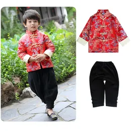 Traditional Boy Jacket Tang Suit Cardigan Chinese New Year Costumes Kungfu Cheongsam Kids Clothes Outfits Boys Coat Tops Uniform 210413