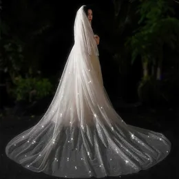 Dwie warstwy Bling Veils Bridal Veils Blusher Świecący Biały Szampana Długa Katedra Cekinowa Ślubna Ślubna Zasłona Z Grzebieniem X0726