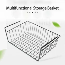 Iron Mesh Shelf Basket Cupboard Cabinet Door Organizer Rack Closet Holders Hanging Under Shelf Storage Basket Rack Organizer 210705