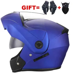 2ギフトユニセックスレーシングオートバイヘルメットフルフェイスモトクロスヘルメットモジュール式デュアルレンズセーフヘルメットフリップアップカスコスパラモトカスクQ0630