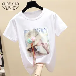 カジュアルな服Blusas Mujer de Moda女性の夏のトップスホワイトルーズTシャツファッションヴィンテージレディースティー服8641 50 210506