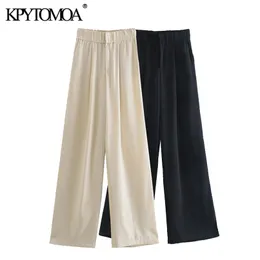 KPYTOMOA Donna Chic Fashion Tasche laterali Freccette Pantaloni a gamba larga Vintage Vita alta Zipper Fly Pantaloni femminili Mujer 210915
