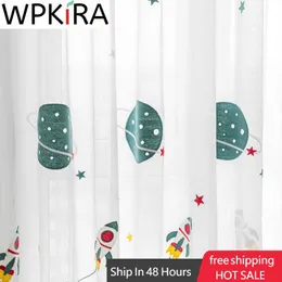 Cartoon Outer Space Rocket Embroidered Voile Curtain For Kids Bedroom Living Room Sheer Window Drapes Luxury Children Tulle 20D3 210712