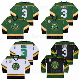 روس The Boss Rhea College 3 St Johns Shamrocks Jersey Men Movie Ice Hockey Team أسود اللون الأخضر بعيدًا