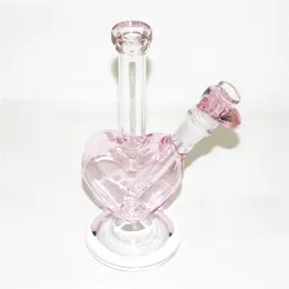 Pipa ad acqua in vetro a forma di cuore da 9 pollici con narghilè a ciotola rosa Bong Rasta pipe bong 14 mm joint dab oil rig Bubbler