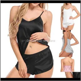 Camisoles tankar kvinna underkläder kläder droppe leverans 2021 kvinnor sexig strapless bodysuit simulering silke tunna pyjamas set vneck camisole s