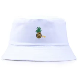 Män Kvinnor Ananas Bucket Hat Hip Hop Fisherman Panama Mössor Broderi Bomull Utomhus Sommar Casual Swag Bob Visor Cap Wide Brima