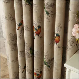 居間のための遮光カーテンアメリカの素朴な装飾的なキッチン窓鳥プリントベッドルームカーテンパネル（A123）210712