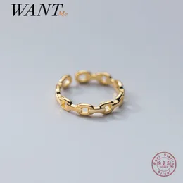 WANTME リアル 925 スターリングシルバーミニマリストパンクロックリンクチェーンゴス調節可能な指カップルリング女性のためのロックパーティージュエリー 210507