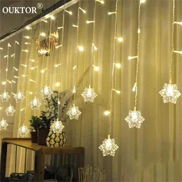 Saiten 3,5 m LED Schneeflocke Vorhang Lichterketten Fee Girlande Weihnachtsdekoration für Zuhause Urlaub Party Weihnachten im Freien