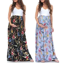 Maternity Dress 2021 Women Sleeveless Maternity Pregnancy Clothes Pregant Women Dress Ruched Long Maxi Splicing Dress X0902