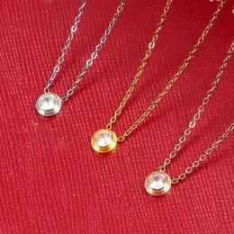 Collana con ciondolo con diamante Singel CZ in oro rosa e argento per donna, bigiotteria con colletto vintage solo con bagcatier