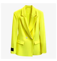 تصميم جديد للسيدات ربيع الخريف أزياء النيون الصفراء المتوسطة الطول الطويل النحيف بدلة السترة بدلة زائد الحجم casacos sml
