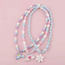 Makersland Kids Necklaces Girls Snowflake Rainbow Pendant Beaded Resin Necklace Cute Design Fashion Jewelry Christmas Presents G1206