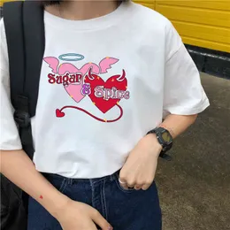 原宿シュガーエンジェルスパイスデビルTシャツ女性審美的グランジヴィンテージ90年代グラフィックティーカジュアルコットントップス服女性ティー210518