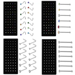 60 st Boxed l-form näsa stud set med kristallkropp piercing pistol kit falsk näsa ring rostfritt stål nål hoop pack smycken