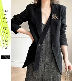 Куртка для куртки Женщина осень старинный черный корейский стиль Chic Office Lady Sim Blazer Feminino Wears 210608