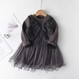 Högkvalitativ Barnkläder Långärmad Bomull Solid Färg Imitation Mink Skirt Suit Gray 2021 Prindrtz0083 x0803