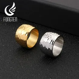 Fongten Vintage Wave Ring Men Women Stainless Steel Wide Big Band Gothic Style Rings Men's Fashion Lover Jewelry X0715
