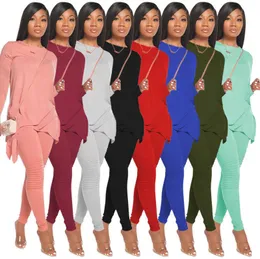 Designer Women 2 Piece Set Fashion Solid Bow Långärmad T Shirt Penna Byxor Tracksuit Ladies Casual Pullover Byxor Suit 8 Colors Outfit