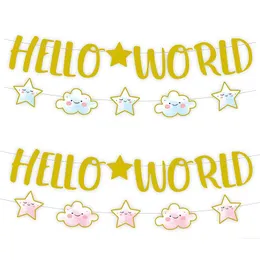 Decorazione per feste Ciao Word Banner Compleanno Lettere abbronzanti Stella a forma di nuvola Baby Shower Sfondo Decor Camera dei bambini