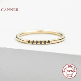 Canner Mini Row of Black Diamonds Ring 100% 925 Sterling Silver Anillos Gold for Women Luxury Fine Jewelry Rings Bijoux