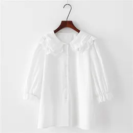 HSA söt elegant docka krage spets kant all-match blouses sommar puff ärmar toppar damer kortärmad avslappnad blusas skjorta 210417
