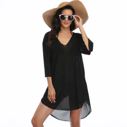 Abito da spiaggia in pizzo con stampa a stelle nere Bikini Cover-up 2021 Taglie forti Coprispalle Sarong Costumi da bagno Donna Tuniche Costumi da bagno Coprispalle da donna