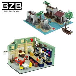 BZB MOC 46310 Street View Block Series House Modelo Restaurante Loja Casa Building Block Kid Diy Brinquedos Brinquedos Aniversário Presentes Decoração X0503