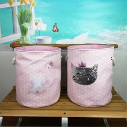 Foldable Laundry Basket For Dirty Clothes Pink Kids Toys s Bag Girls Home Sundries Storage Washing Organizer 210609